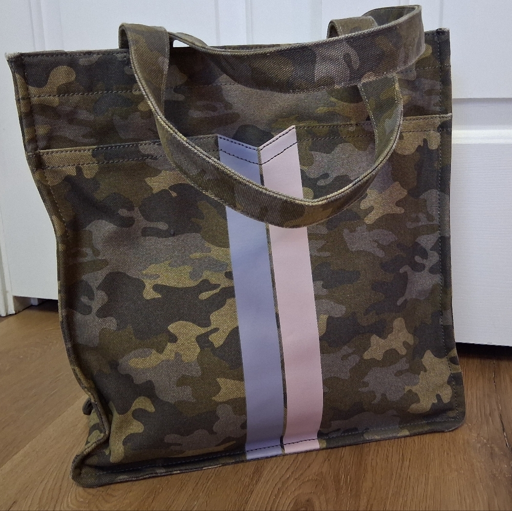 Stella & Dot Camouflage Tote Bag with Striped Detail, Crossbody Strap Included